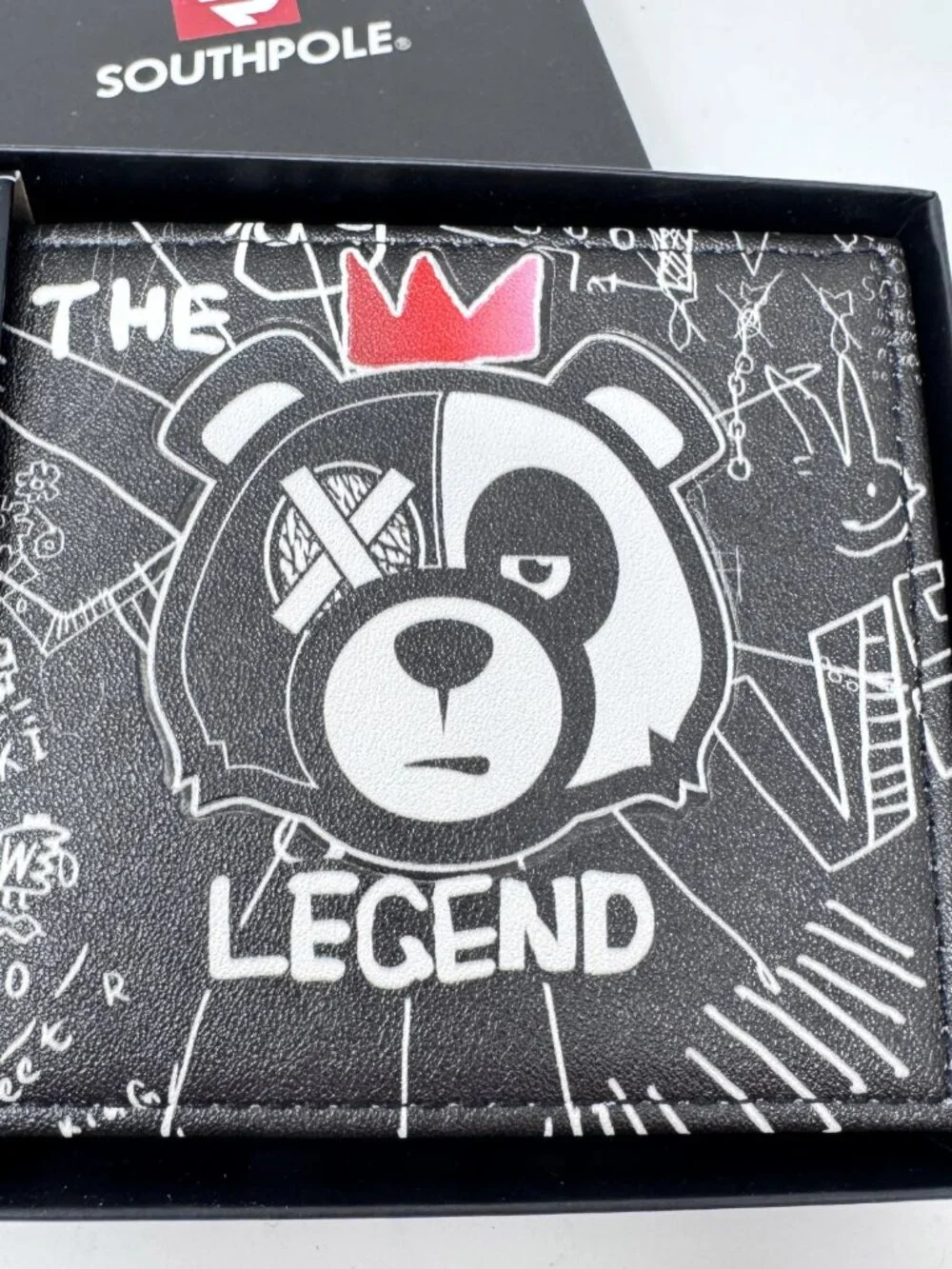 Southpole Legend Bear Graffiti Y2K Bifold Wallet Black Faux Leather  NEW